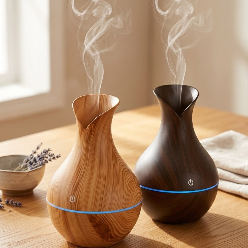 Humidificador difusor de aromas de madera, claro y oscuro