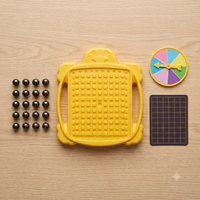 Todo lo que incluye MagneticPulse: tablero, bolitas metálicas, ruleta y lámina de cuadrícula