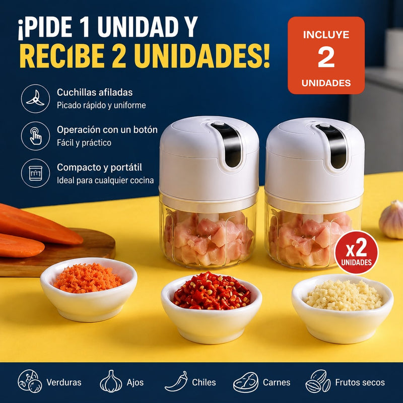 Pack 2 Picadoras Eléctricas 250 ml — Pica Ajo, Cebolla y Ají en Segundos